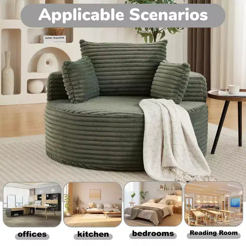 Fauteuil lounge rond, fauteuil d'appoint en velours côtelé avec assise profonde, canapé simple moderne et confortable pour salon, chambre, appartement