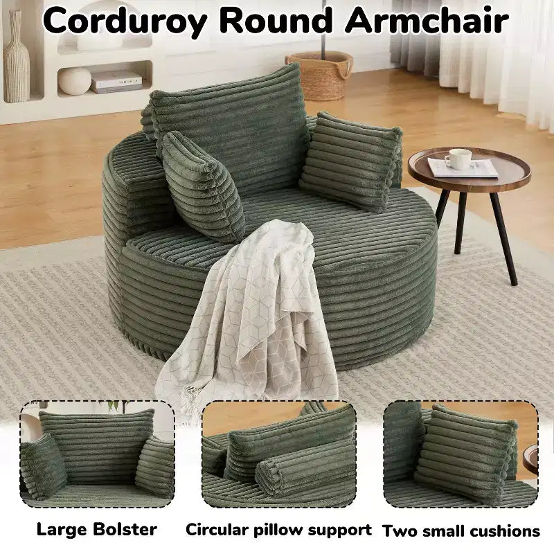 Fauteuil lounge rond, fauteuil d'appoint en velours côtelé avec assise profonde, canapé simple moderne et confortable pour salon, chambre, appartement