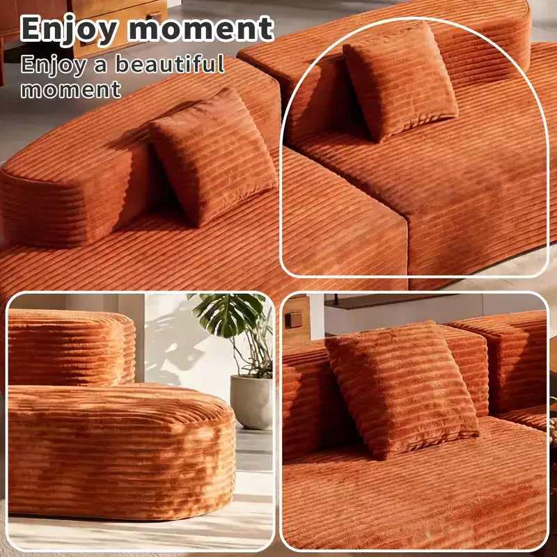 108.6 Canapé modulaire en velours côtelé, canapé moderne incurvé et rembourré avec assise profonde, canapé de salon confortable à profil bas pour appartement