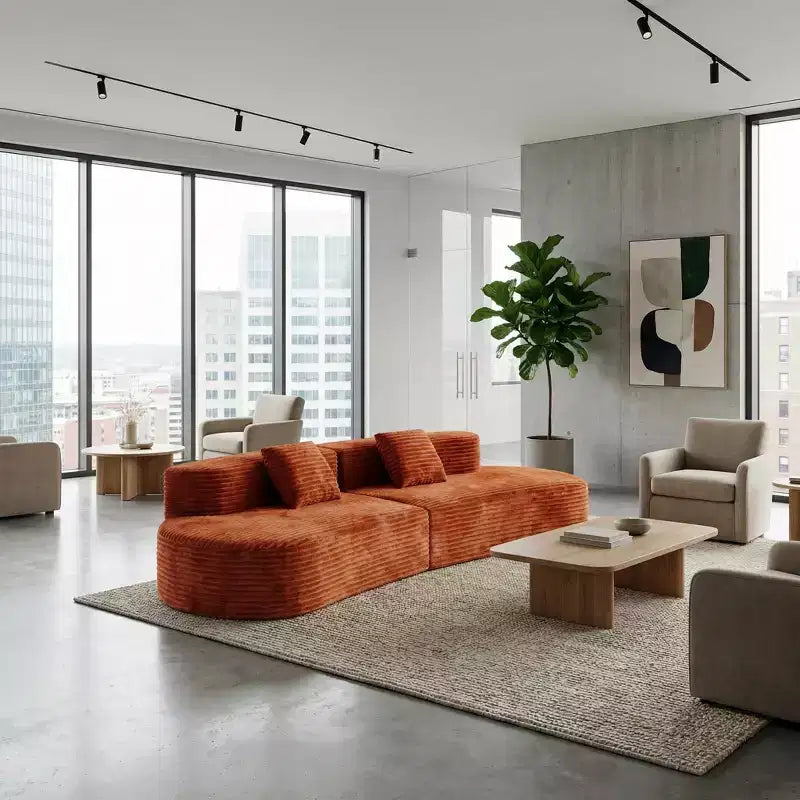 108.6 Canapé modulaire en velours côtelé, canapé moderne incurvé et rembourré avec assise profonde, canapé de salon confortable à profil bas pour appartement