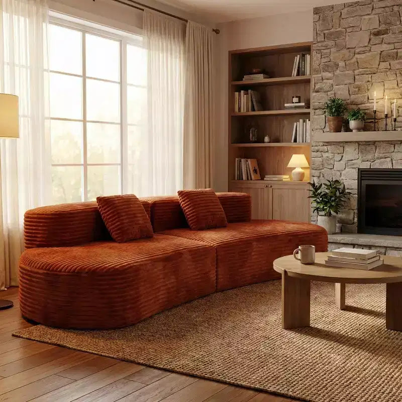 108.6 Canapé modulaire en velours côtelé, canapé moderne incurvé et rembourré avec assise profonde, canapé de salon confortable à profil bas pour appartement
