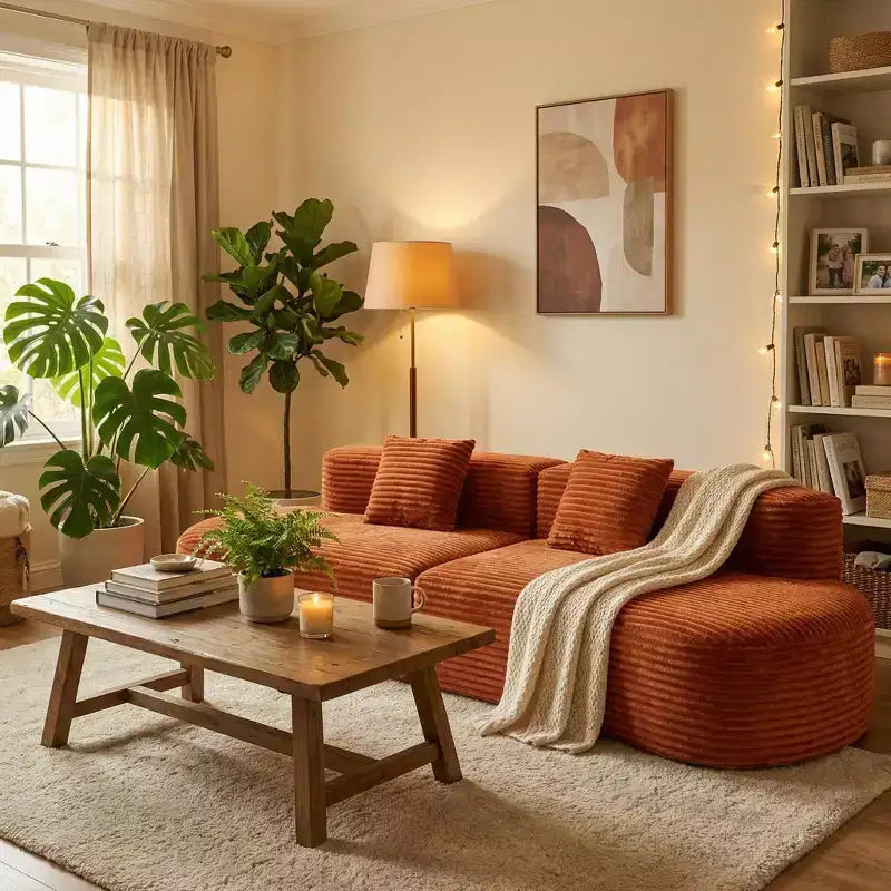 108.6 Canapé modulaire en velours côtelé, canapé moderne incurvé et rembourré avec assise profonde, canapé de salon confortable à profil bas pour appartement