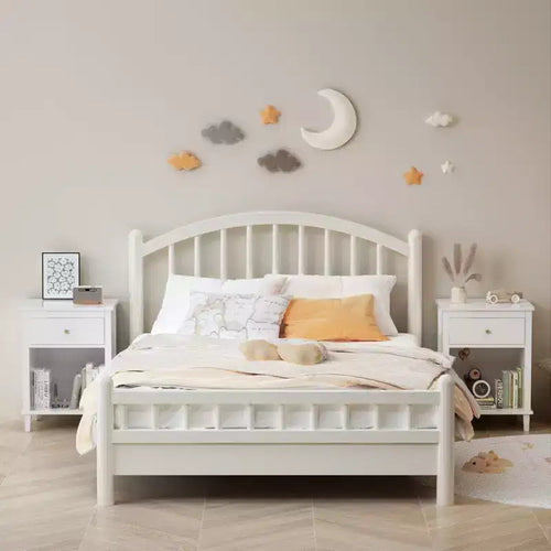 26.77''H Wooden Nightstand with One Drawer One Shelf for Kids, Adults, White+Golden handle