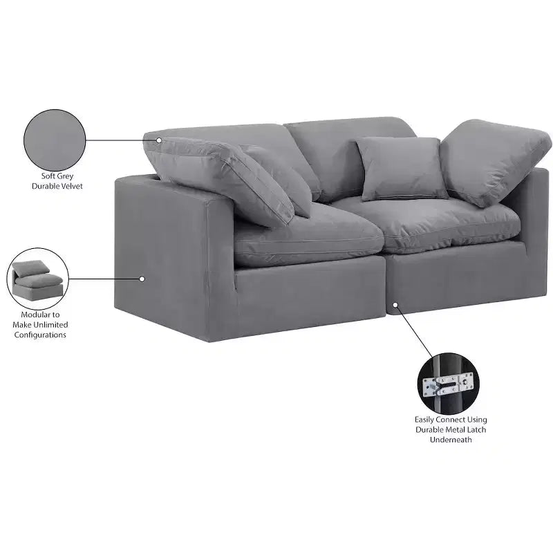 Canapé Modulable en Velours Gris Indulge