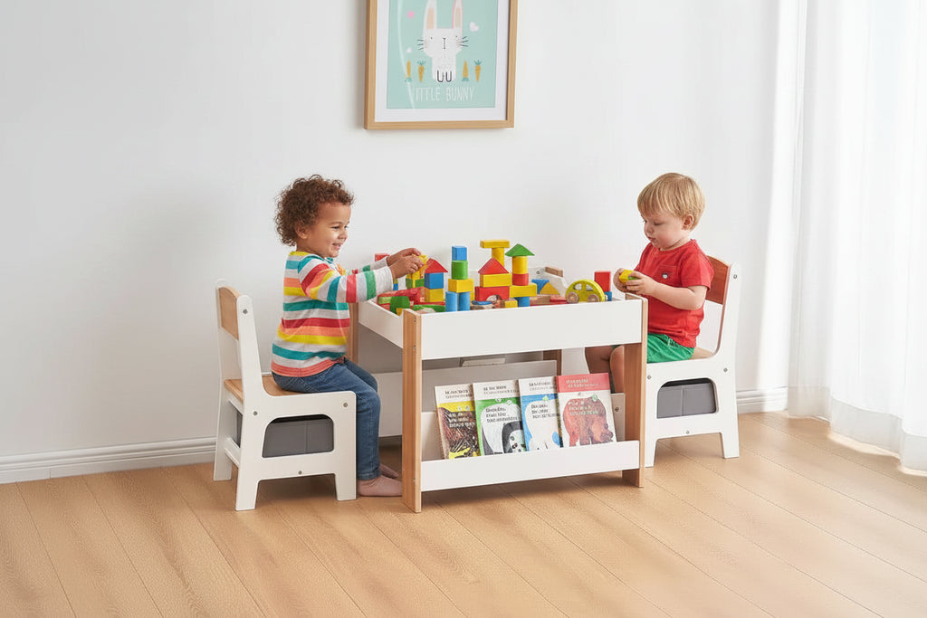 Table et chaise pour enfants, bureau pour tout-petits 4 en 1 avec tiroir de rangement, plateau de table détachable 2 en 1 pour salle de classe, maison, salle de jeux (blanc)