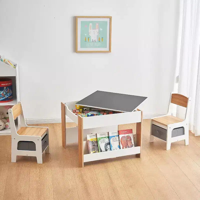 Table et chaise pour enfants, bureau pour tout-petits 4 en 1 avec tiroir de rangement, plateau de table détachable 2 en 1 pour salle de classe, maison, salle de jeux (blanc)