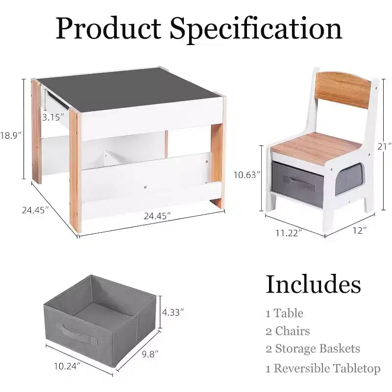 Table et chaise pour enfants, bureau pour tout-petits 4 en 1 avec tiroir de rangement, plateau de table détachable 2 en 1 pour salle de classe, maison, salle de jeux (blanc)