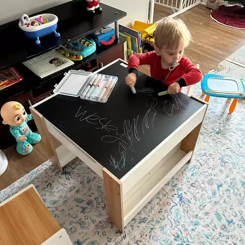Table et chaise pour enfants, bureau pour tout-petits 4 en 1 avec tiroir de rangement, plateau de table détachable 2 en 1 pour salle de classe, maison, salle de jeux (blanc)