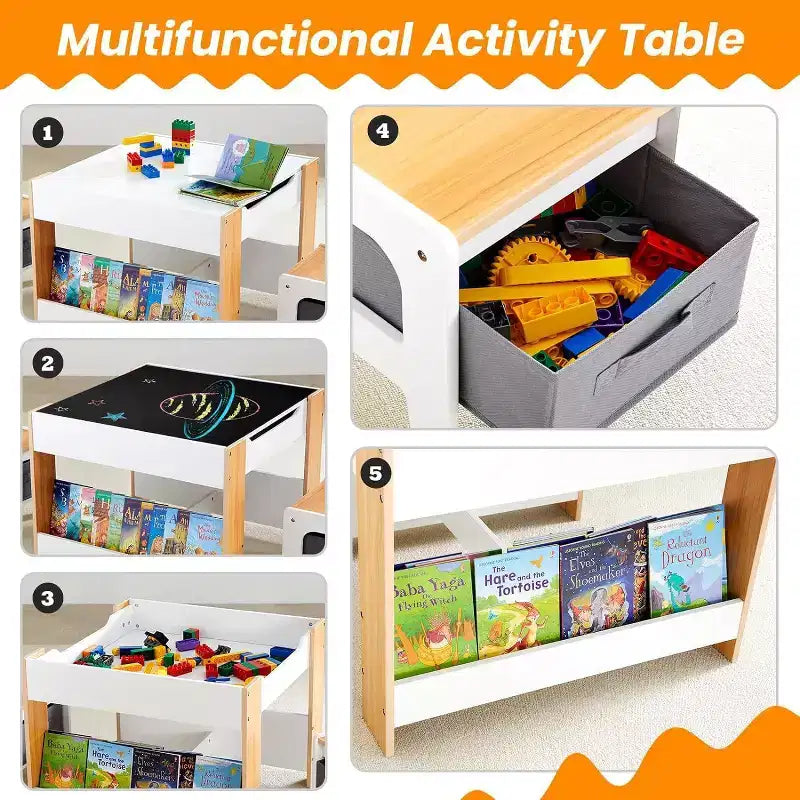 Table et chaise pour enfants, bureau pour tout-petits 4 en 1 avec tiroir de rangement, plateau de table détachable 2 en 1 pour salle de classe, maison, salle de jeux (blanc)