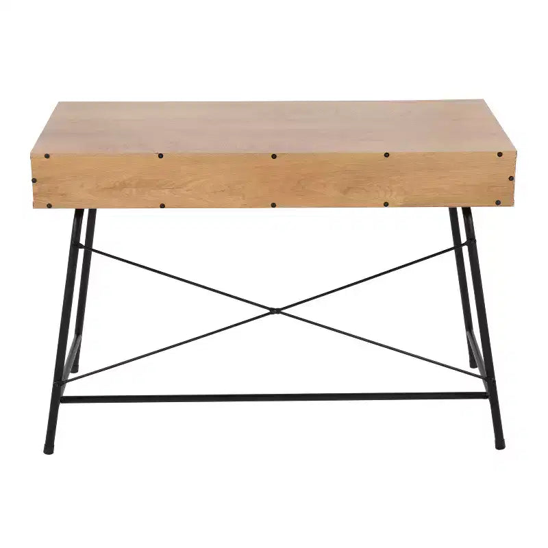 Bureau d'ordinateur en bois noir/marron : Cadre métallique robuste, plateau rectangulaire, tiroir de rangement