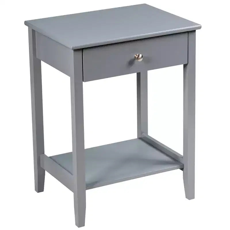 Table de chevet avec tiroir et étagère de rangement pour chambre à coucher, coloris blanc/marron/gris