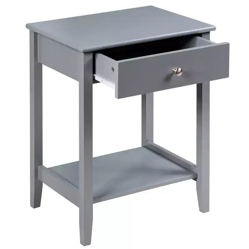 Table de chevet avec tiroir et étagère de rangement pour chambre à coucher, coloris blanc/marron/gris