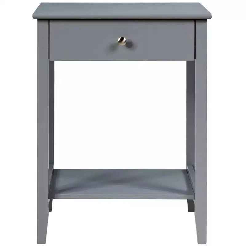 Table de chevet avec tiroir et étagère de rangement pour chambre à coucher, coloris blanc/marron/gris