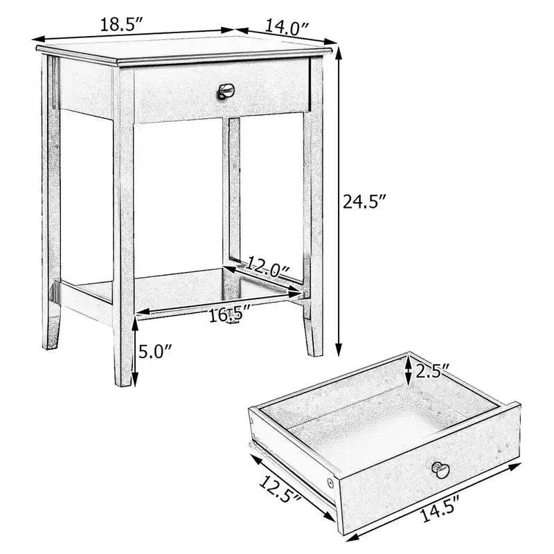 Table de chevet avec tiroir et étagère de rangement pour chambre à coucher, coloris blanc/marron/gris