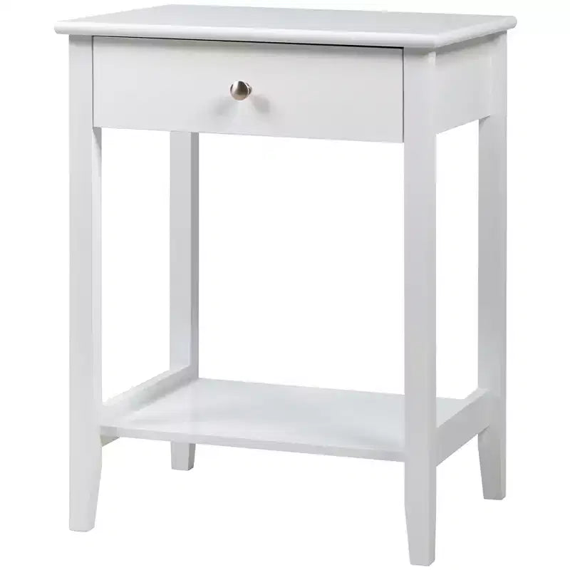 Table de chevet avec tiroir et étagère de rangement pour chambre à coucher, coloris blanc/marron/gris