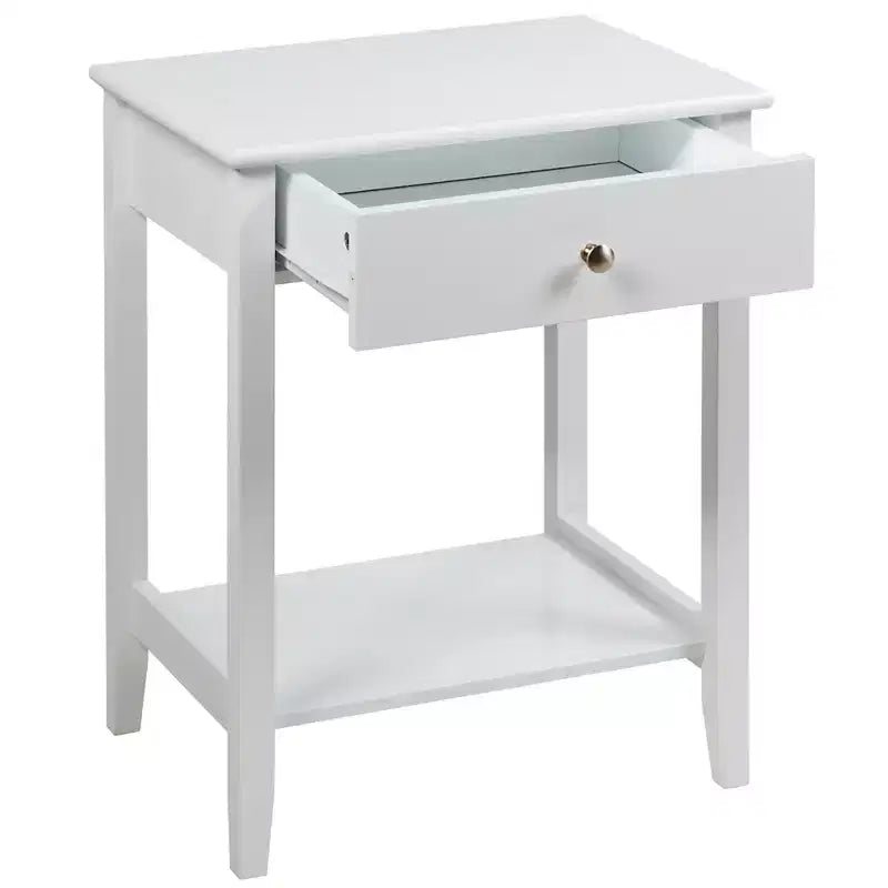 Table de chevet avec tiroir et étagère de rangement pour chambre à coucher, coloris blanc/marron/gris