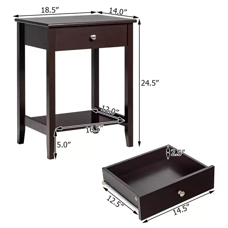 Table de chevet avec tiroir et étagère de rangement pour chambre à coucher, coloris blanc/marron/gris