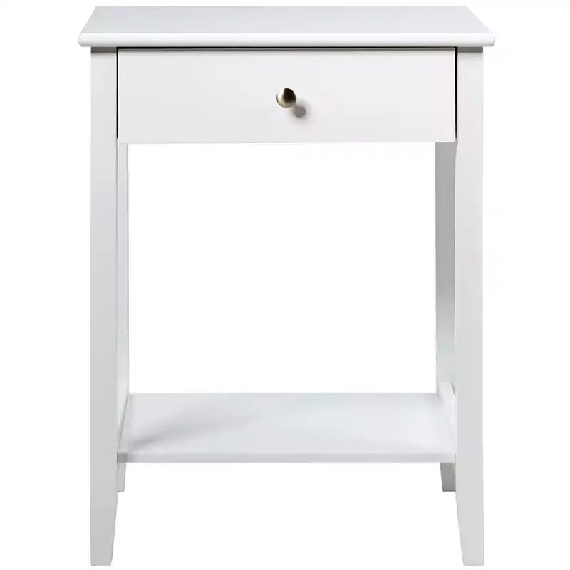 Table de chevet avec tiroir et étagère de rangement pour chambre à coucher, coloris blanc/marron/gris