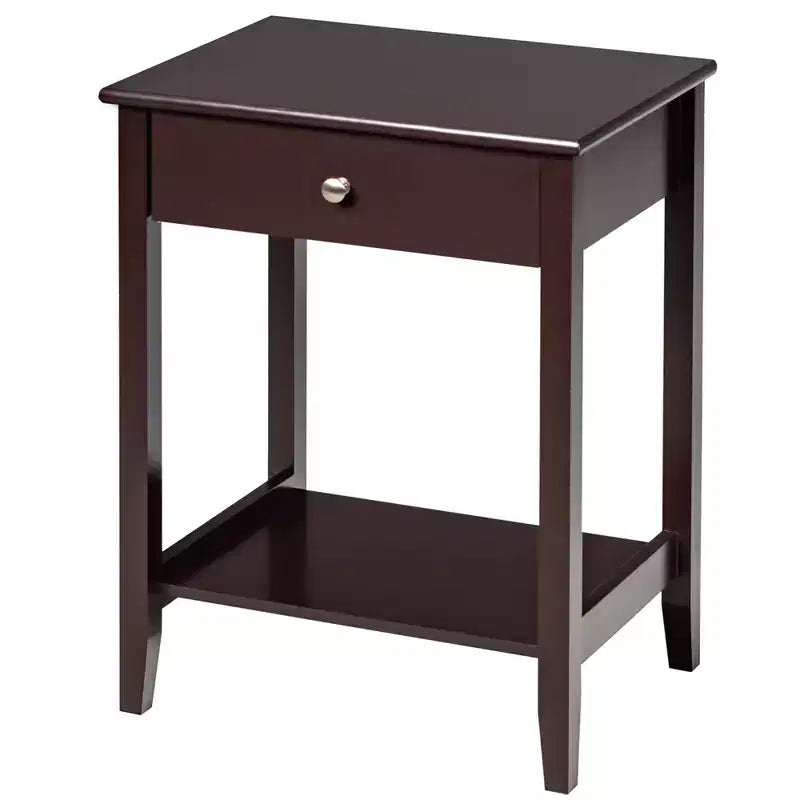 Table de chevet avec tiroir et étagère de rangement pour chambre à coucher, coloris blanc/marron/gris