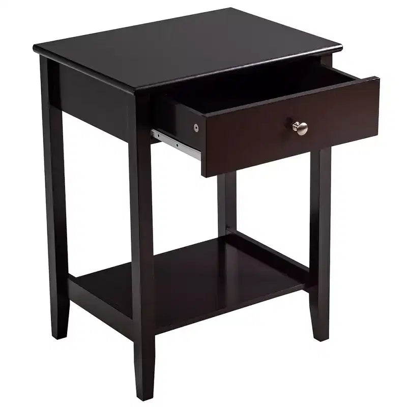 Table de chevet avec tiroir et étagère de rangement pour chambre à coucher, coloris blanc/marron/gris