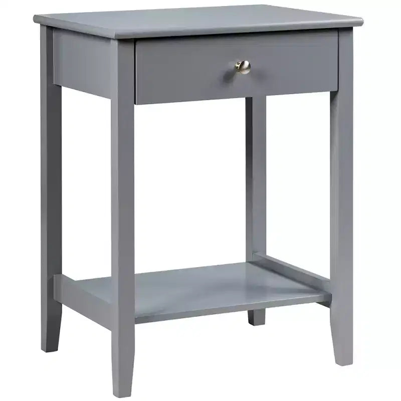 Table de chevet avec tiroir et étagère de rangement pour chambre à coucher, coloris blanc/marron/gris