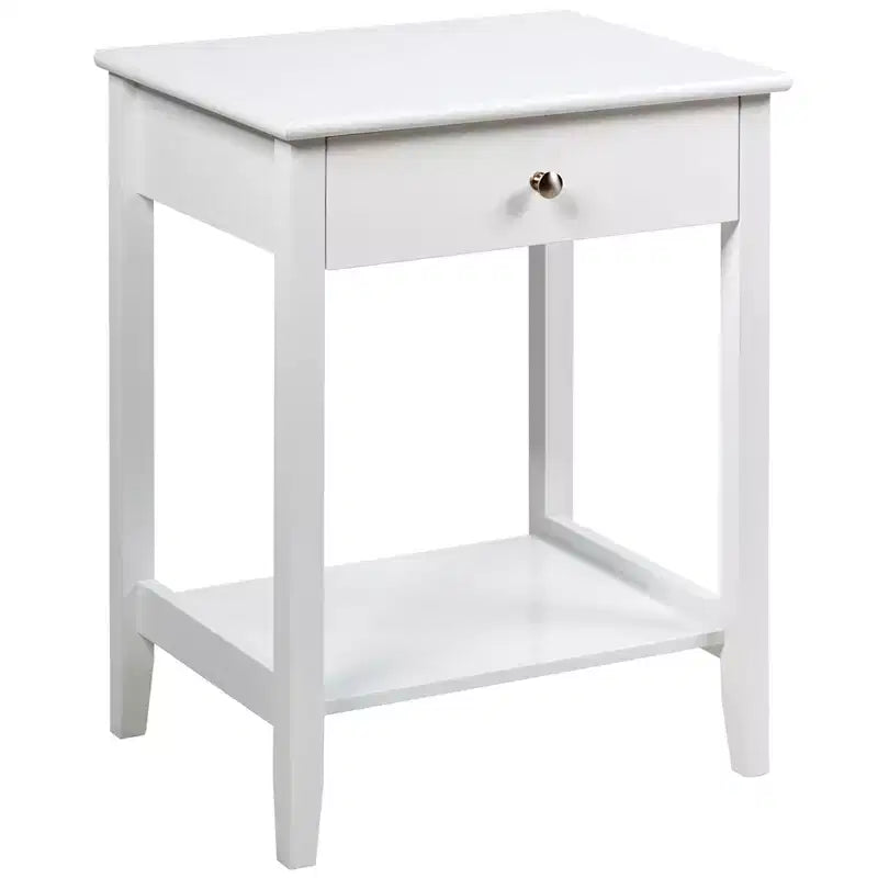 Table de chevet avec tiroir et étagère de rangement pour chambre à coucher, coloris blanc/marron/gris