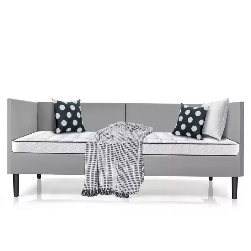 Lit de repos double en lin rembourré avec cadre en bois robuste pour salon, gris
