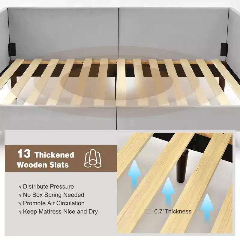 Lit de repos double en lin rembourré avec cadre en bois robuste pour salon, gris